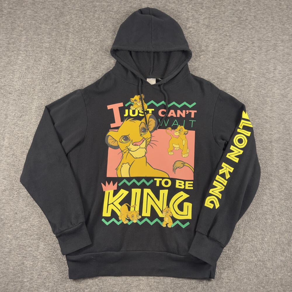 Vintage Disney Lion King Hoodie Mens Small Black Simba King Fleece Pullover 90s
